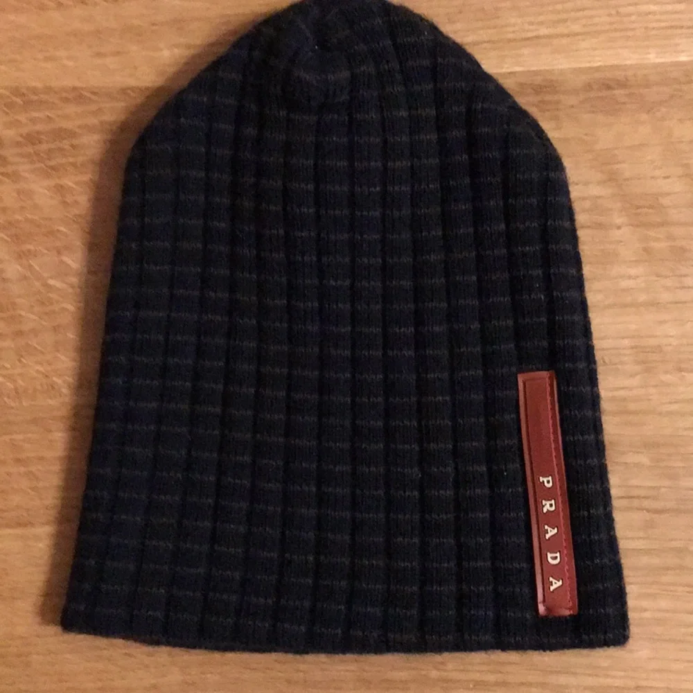 Vintage 90s PRADA Sport ribbed knitted beanie hat unisex